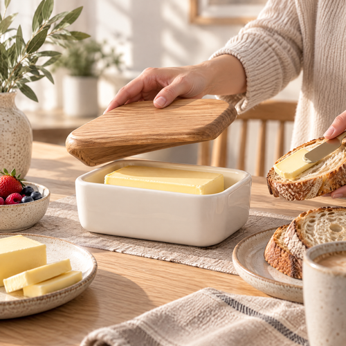 Redmontiq™ Ceramic Butter Dish with Wooden Lid