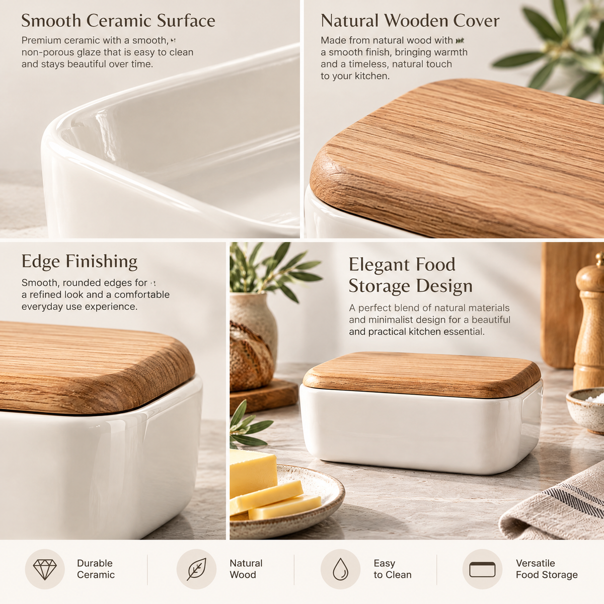 Redmontiq™ Ceramic Butter Dish with Wooden Lid