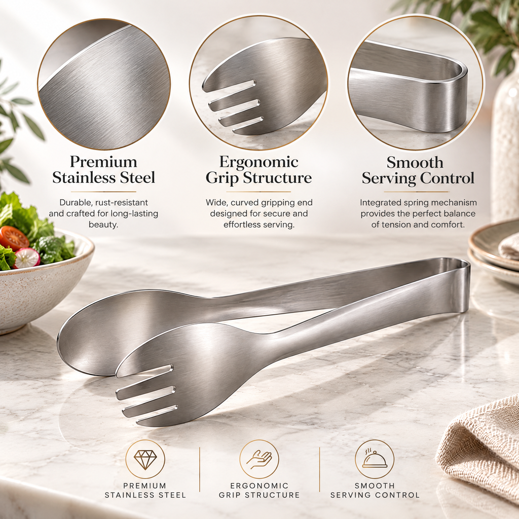 Redmontiq™ Stainless Steel Salad Serving Tongs